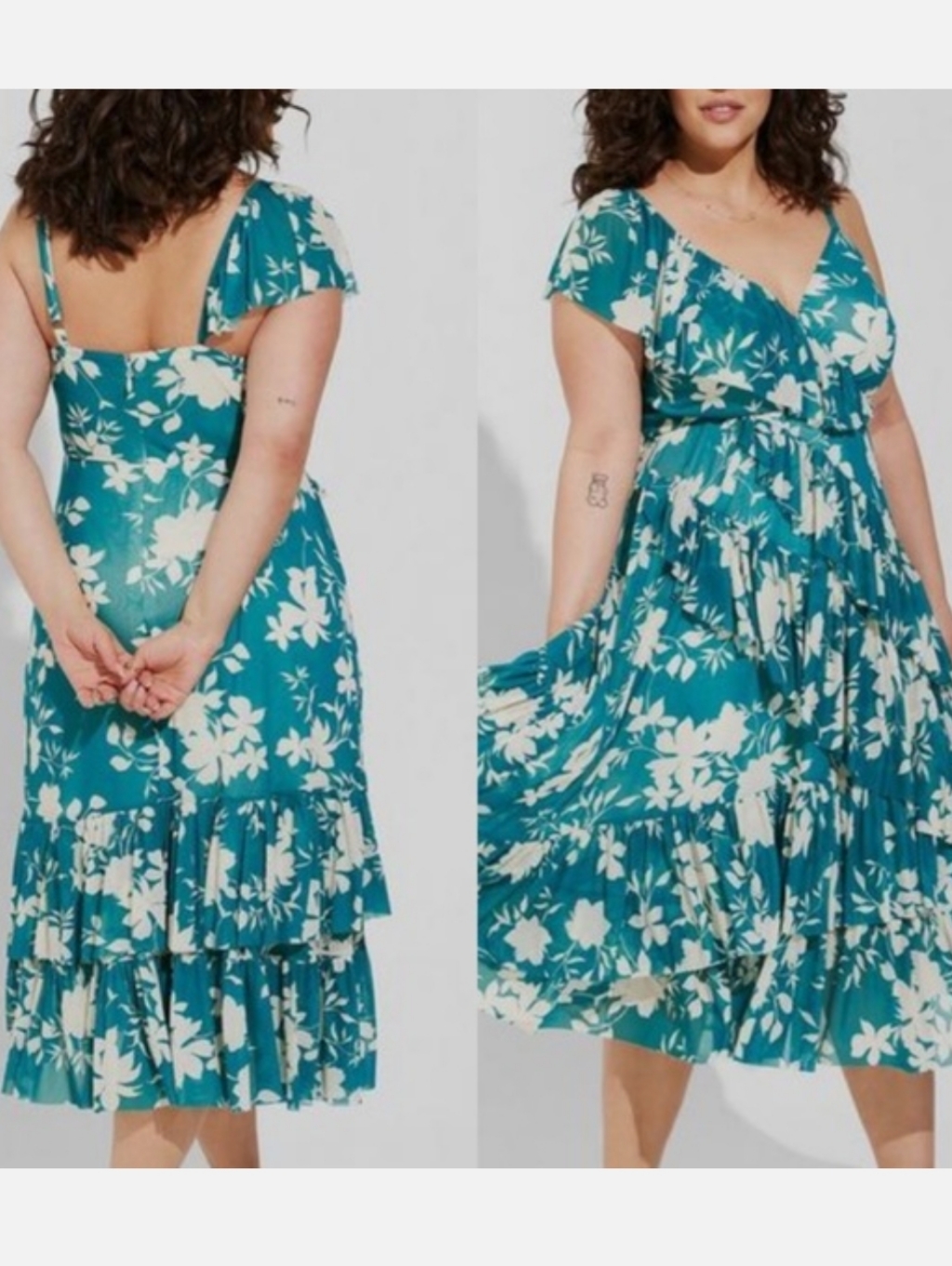 Torrid Teal Floral Tiered Ruffle Midi Dress Plus Size 1x Boho Vacation